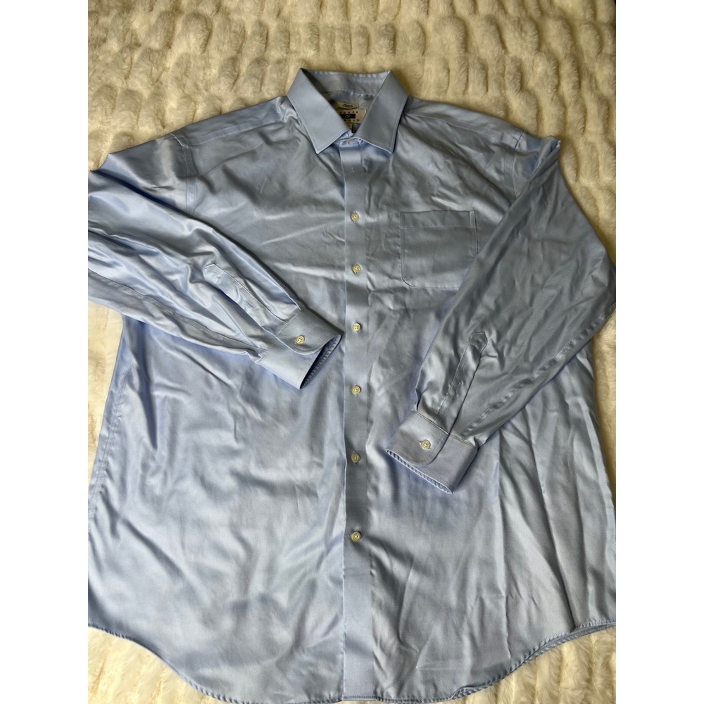 Joseph Abboud Men 18 36/37 Tall Blue Egyptian Cotton Non-Iron Dress Shirt